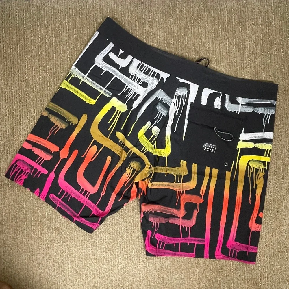 Billabong Board Shorts Mens 38‎ Black Neon Graffiti Airlite Sundays Excellent